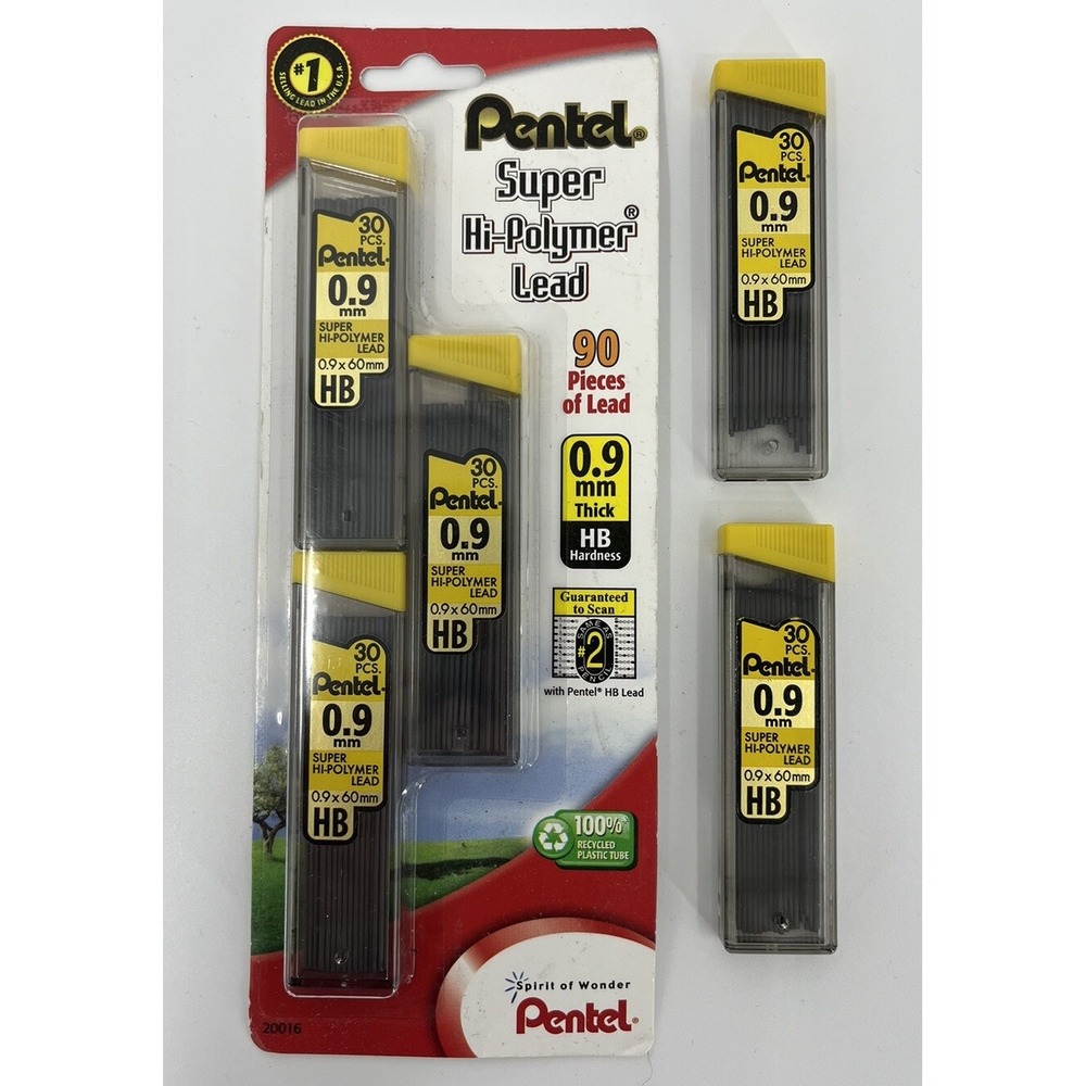 Pentel Super Hi-Polymer Lead Refill 0.9mm Thick HB 5 Tubes 150 60mm Leads
